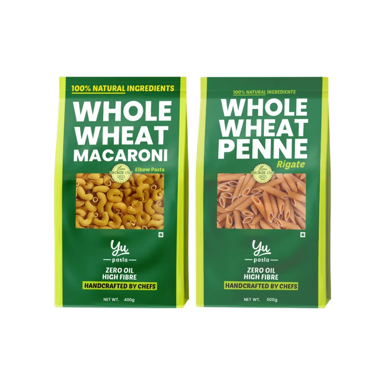 Yu 100% Whole Wheat Penne Pasta +  100% Whole Wheat Elbow Macaroni Pasta Combo