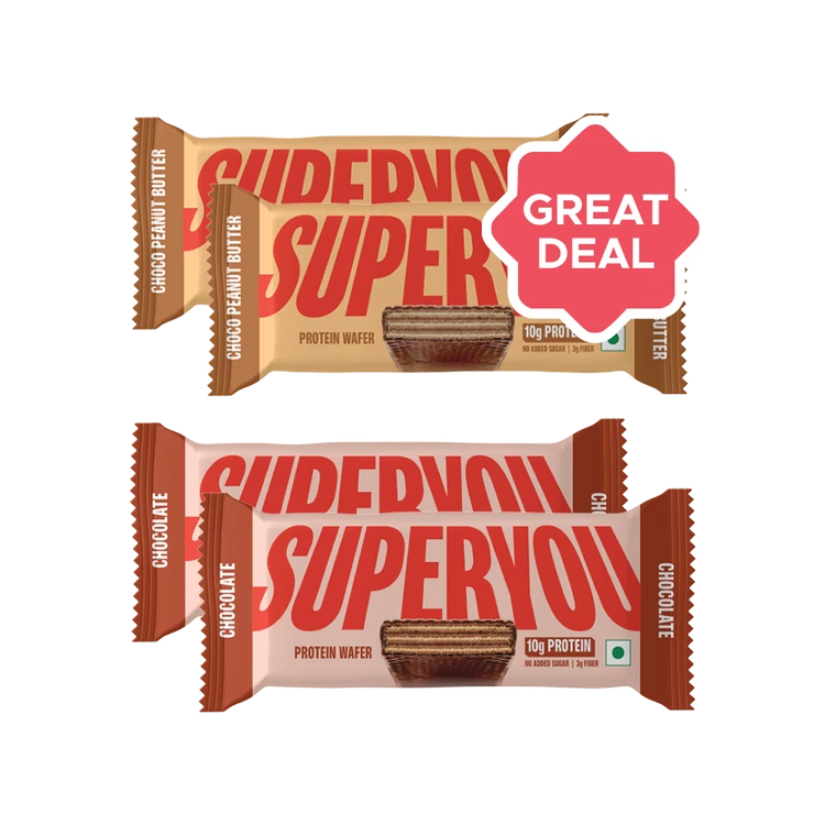 SuperYou Choco Peanut Butter Wafer Protein Bar x 2 +  Chocolate Wafer Protein Bar x 2 Combo