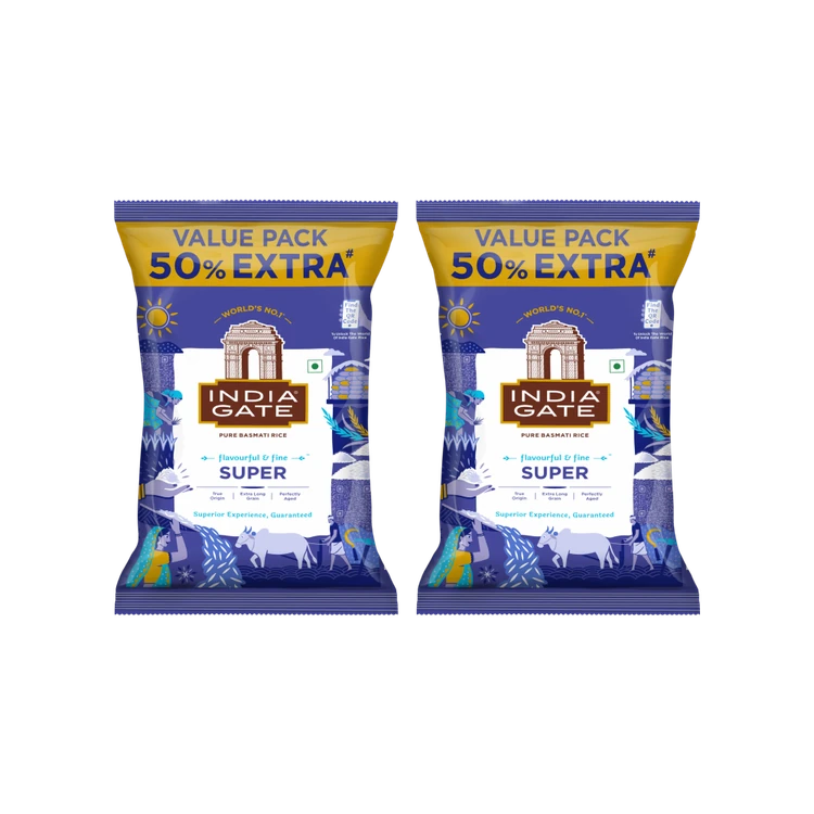 India Gate Super Basmati Rice (1 kg + 500 g) (Extra Long Grain) - Pack of 2 (Basmati Akki)