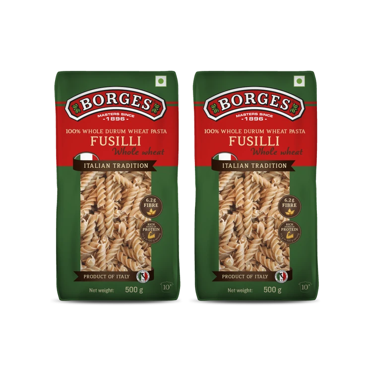 Borges Fusilli Whole Wheat Pasta - Pack of 2