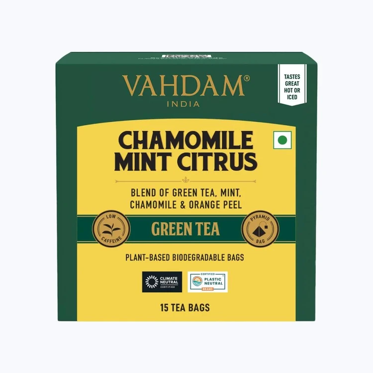 Vahdam Chamomile Mint Citrus Green Tea Bags