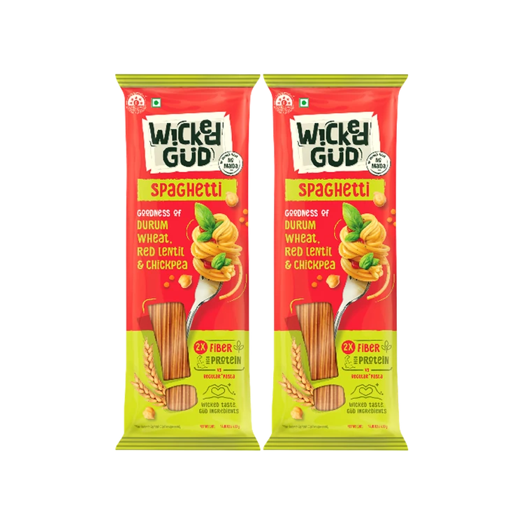 WickedGud 2X Fiber Protein Spaghetti Pasta (No Maida, Durum Wheat) - Pack of 2