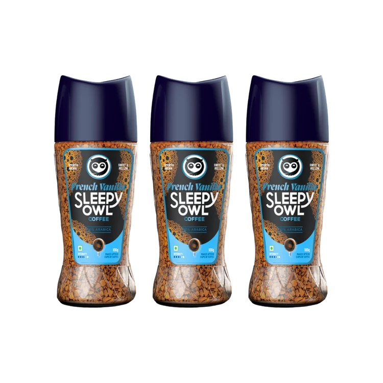 Sleepy Owl French Vanilla 100% Arabica Instant Flavoured Coffee - Pack of 3