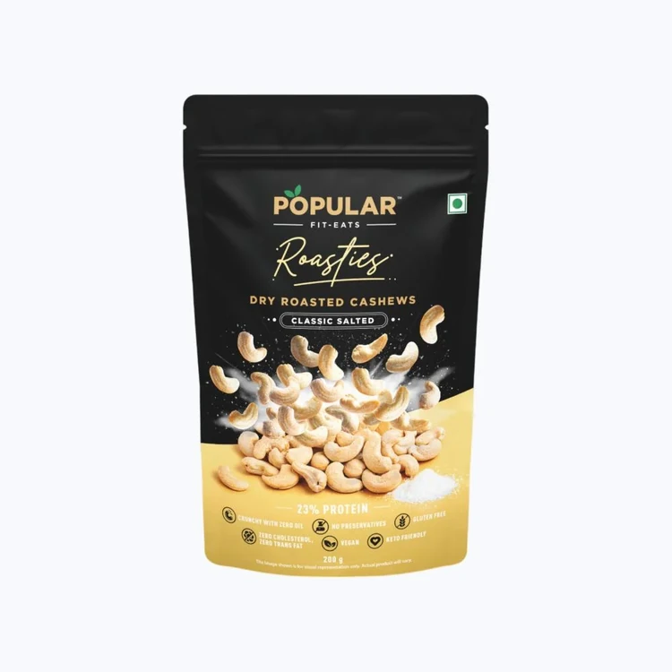 Popular Roasties Dry Roasted Flavoured Cashew Classic Salted (Godambi)