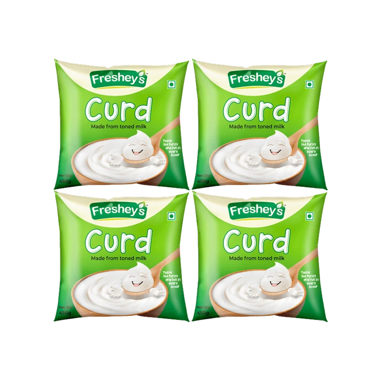 Freshey's Pouch Curd (Made from Toned Milk) - Pack of 4