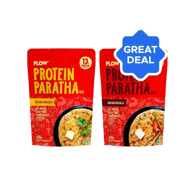 Plow Protein Paratha Flour Mix (Achari Masala) - Plant Based + Plow Protein Paratha Flour Mix (Indian Masala) - Plant Based Combo