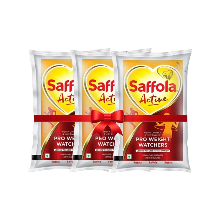 Saffola Active Rice Bran & Soyabean Blended Cooking Oil - Pack of 3 (Aduge Enne)