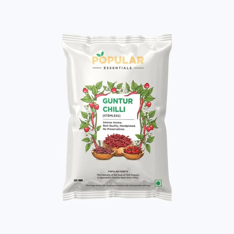 Popular Essentials Guntur Chilli Whole (Stemless) (Menasinakayi)