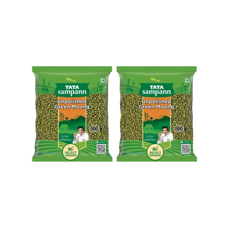 Tata Sampann Unpolished Green Moong (Sabut) Whole Dal - Pack of 2 (Hesaru Kalu)