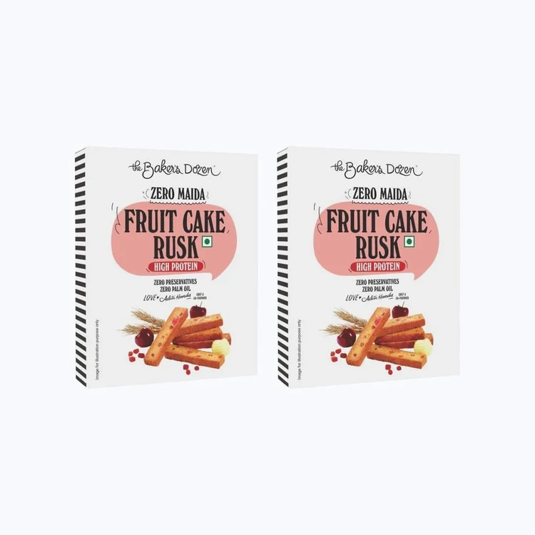 The Baker's Dozen Fruit Cake Rusk (Zero Maida, High Protein) - Pack of 2