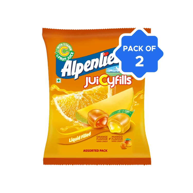 Alpenliebe Juicyfills Flavour Assorted Candy (Orange & Mango 100 Pieces) - Pack of 2
