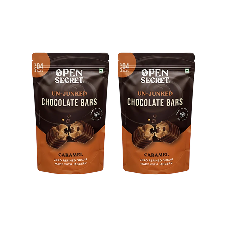 Open Secret Caramel Filled Bar Chocolate Pack Zero Refined Sugar - Pack of 2