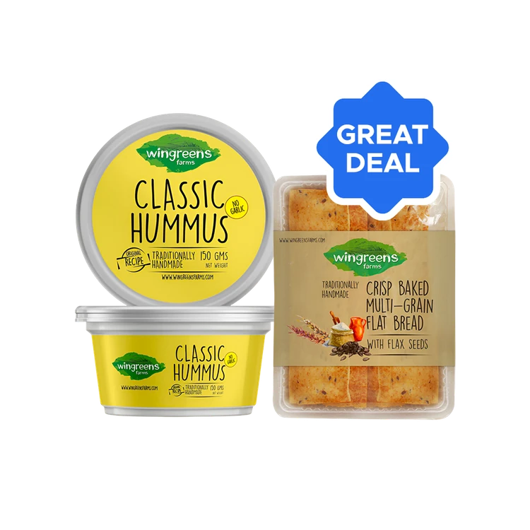 Wingreens Farms Classic Hummus Dip + Wingreens Farms Multigrain Baked Flat Bread Sticks Combo