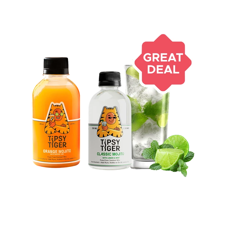 Tipsy Tiger Orange Mojito Mocktail Cocktail Mix +  Mojito Mocktail Cocktail Mix With Lemon & Mint Combo
