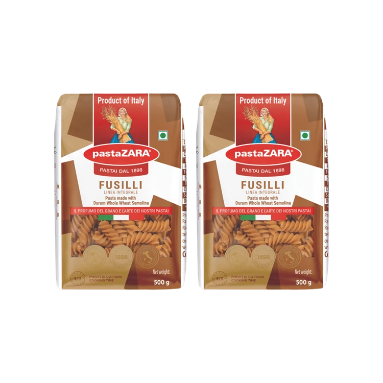 pastaZara Whole Wheat Fusilli Pasta - Pack of 2