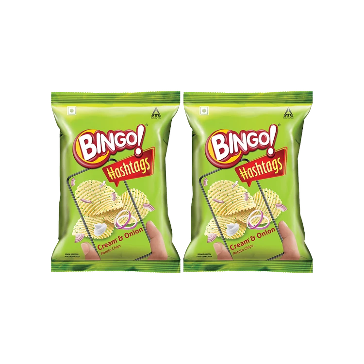 Bingo Hashtags Cream and Onion Potato Chips - Pack of 2