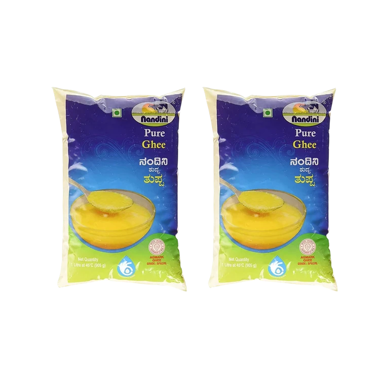 Nandini Pure Cow Ghee (Pouch) - Pack of 2 (Hasuvina Tuppa)