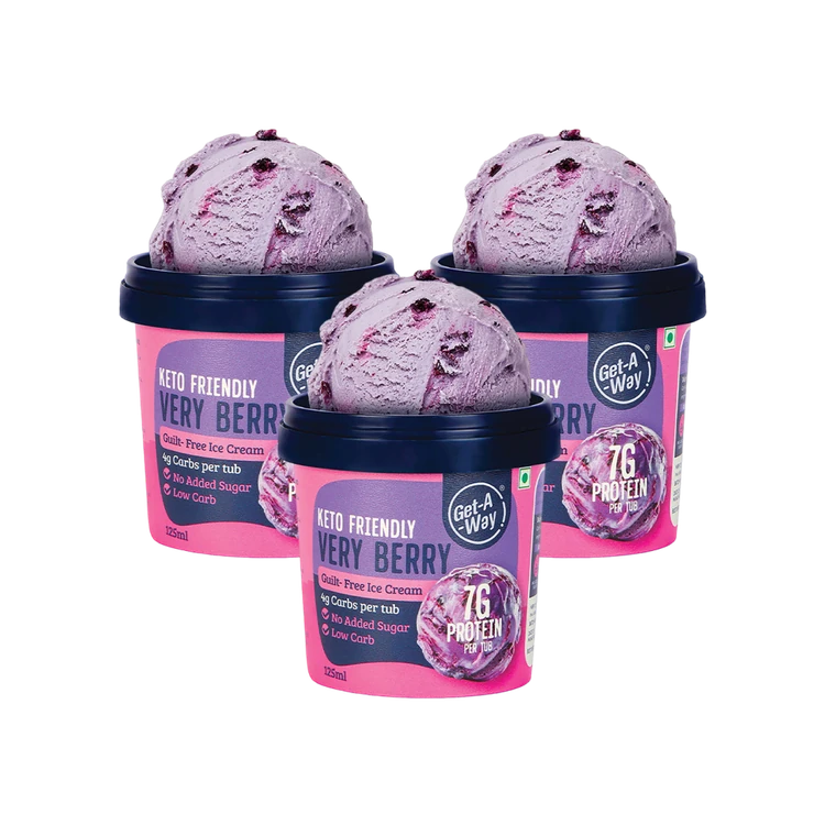 Get-A-Way Keto Very Berry Ice Cream Cup - Pack of 3