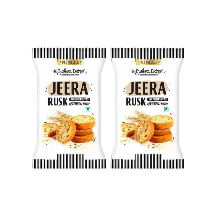 The Baker's Dozen 100% Wholewheat Jeera Rusk Toast - Pack of 2