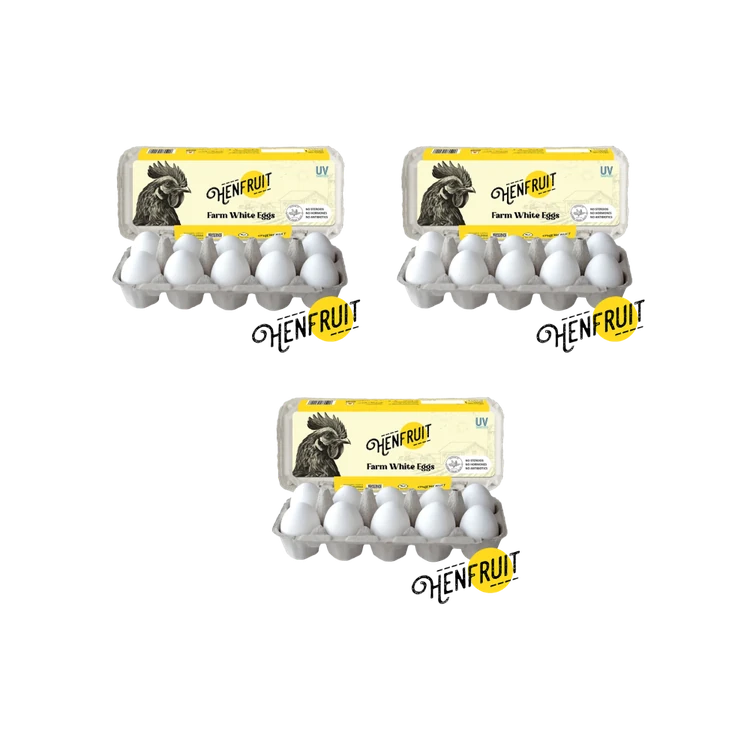 Hen Fruit -10 Farm Fresh No Antibiotics White Protein Rich Eggs - Pack of 3