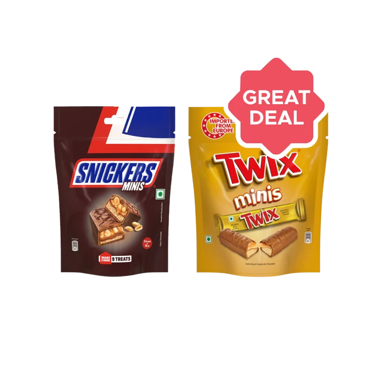 Snickers Shareable Bites Chocolate Pack + Twix Minis Cookie Caramel Wafer Wafer Chocolate Pack Combo