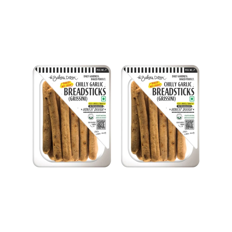 The Baker's Dozen Grissini Baked Chilli Garlic Bread Sticks - Pack of 2