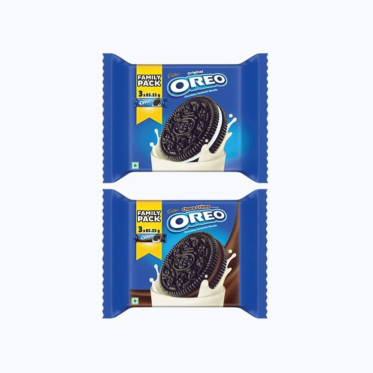 Cadbury Oreo Vanilla Sandwich Cream Biscuits Family Pack +  Chocolate Flavour Crème Sandwich Cream Biscuits Family Pack Combo