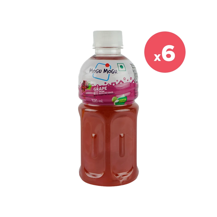 Mogu Mogu Grape Fruit Drink with Nata De Coco - Pack of 6