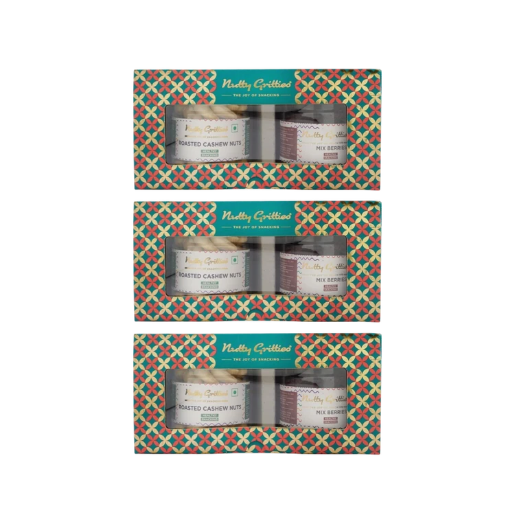 Nutty Gritties Dry Fruits Gift Pack (Mix Berries + Roasted Cashews) - Pack of 3 (Dry Fruits Udugore Pack)