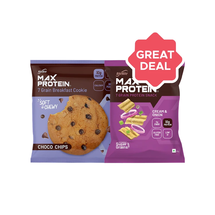 RiteBite Max Protein Choco Chips Cookies +  Max Protein Cream & Onion Chips Combo
