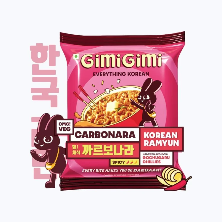 Gimi Gimi Veg Carbonara - Korean Ramen Instant Noodles