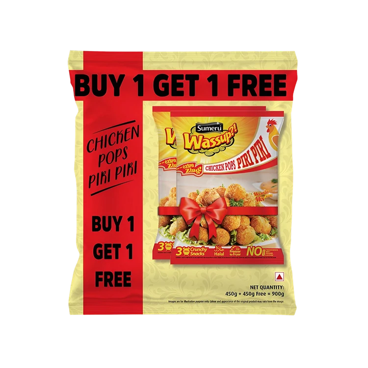 Sumeru Wassup Piri Piri Chicken Popcorn (Frozen) - Buy 1 Get 1 Free