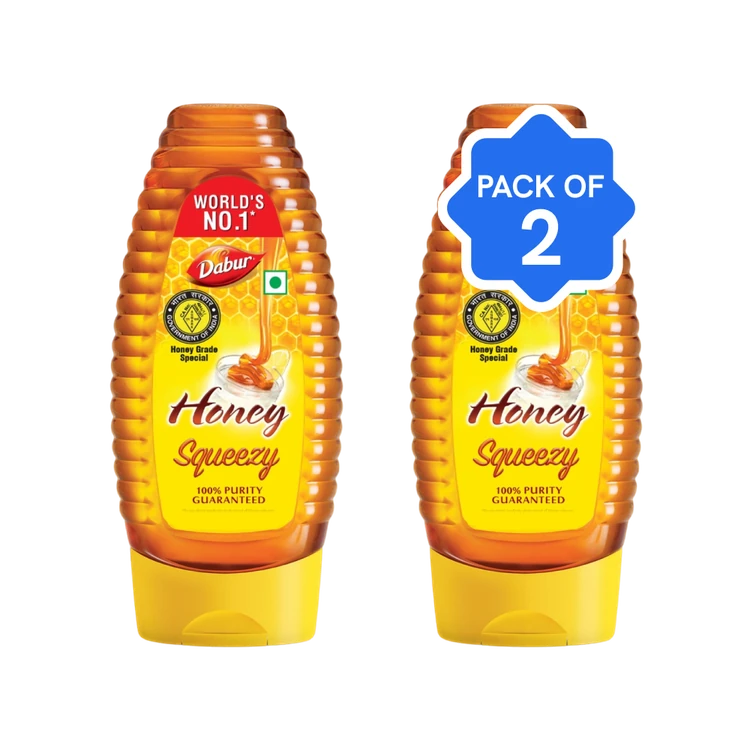 Dabur Honey Squeezy, 100% Pure World's No.1 Honey - Buy 1 Get 1 Free - Pack of 2