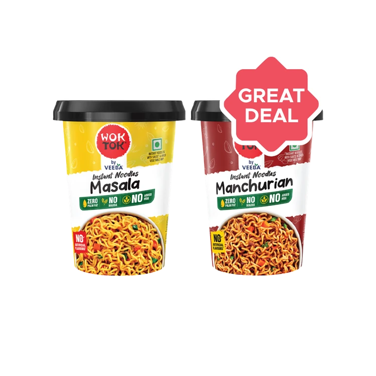 Wok Tok by Veeba Masala Instant Cup Noodles +  Manchurian Instant Cup Noodles Combo