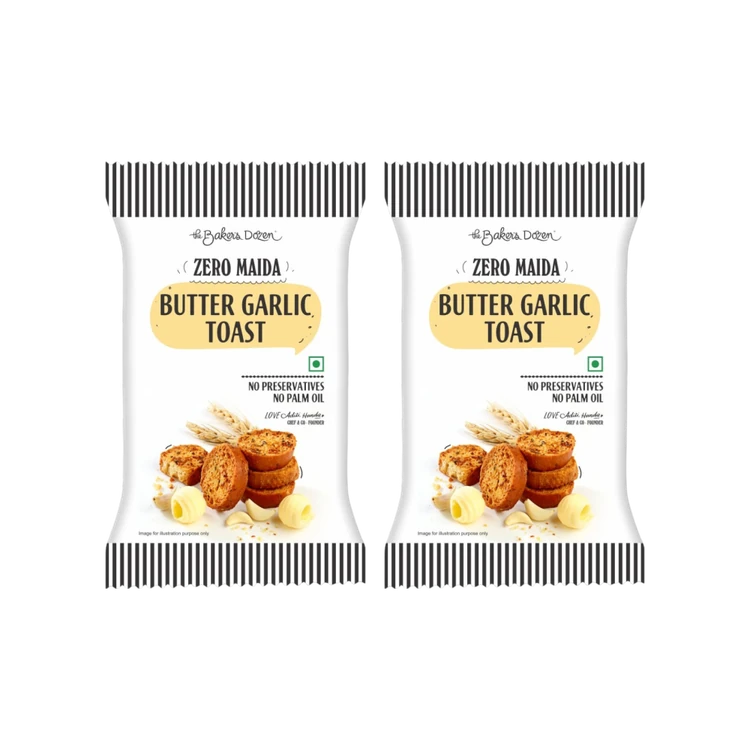 The Baker's Dozen Zero Maida Butter Garlic Toast, Whole Wheat - Pack of 2
