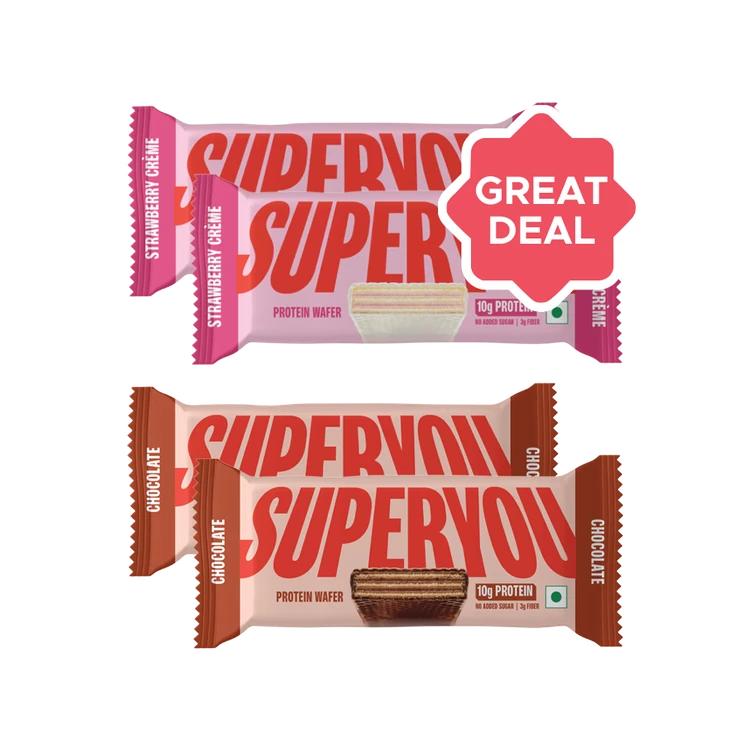SuperYou Strawberry Creme Wafer Protein Bar x 2 +  Chocolate Wafer Protein Bar x 2 Combo