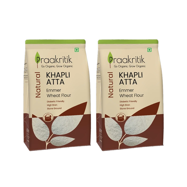 Praakritik Natural Organic Khapli Wheat Atta - 1 Kg - Pack of 2