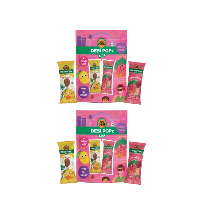 GO DESI Real Aam & Strawberry Desi Popz Lollipop Candy - Pack of 2