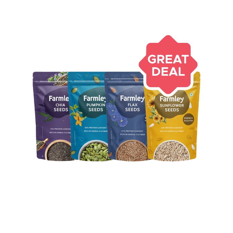 Farmley Premium Flax Seeds + Premium Chia Seeds + Premium Pumpkin Seeds + Premium Sunflower Seeds Combo