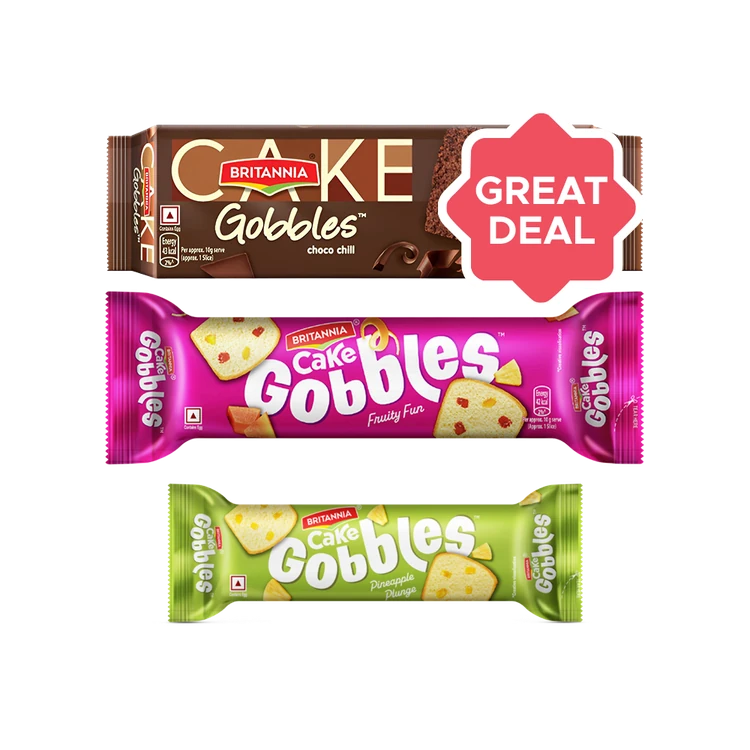 Britannia Choco Chill Slice Cake +  Slice Cake +  Gobbles Pineapple Plunge Cake Combo