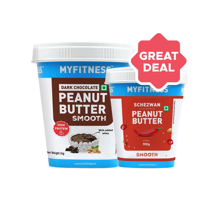 MyFitness Peanut Butter (Schezwan Flavoured) + Dark Chocolate Smooth Peanut Butter (Olympia Edition) Combo