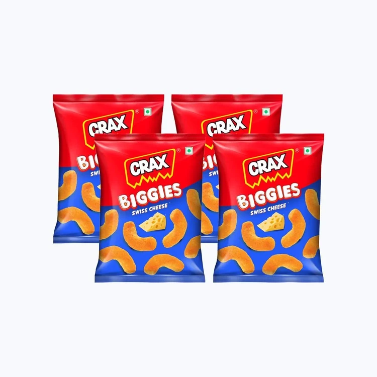 Crax Biggies Swiss Cheese Puffs Snacks - Pack of 4