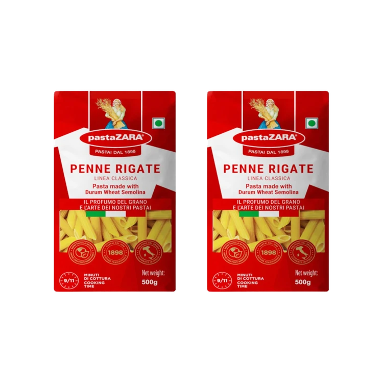 pastaZara Durum Wheat Semolina Penne Rigate Pasta - Pack of 2