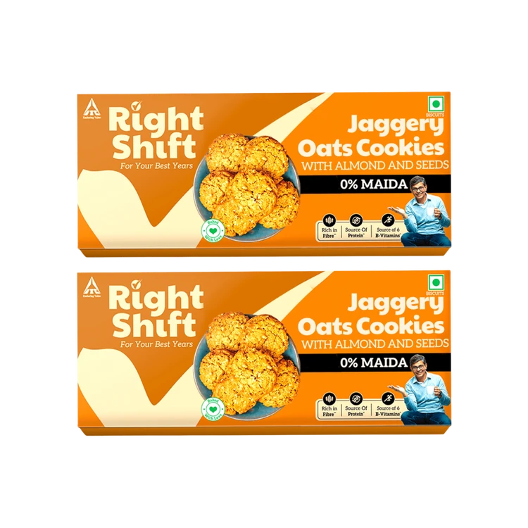 Right Shift Jaggery Oats 0% Maida Cookies | 0% Refined Sugar - Pack of 2