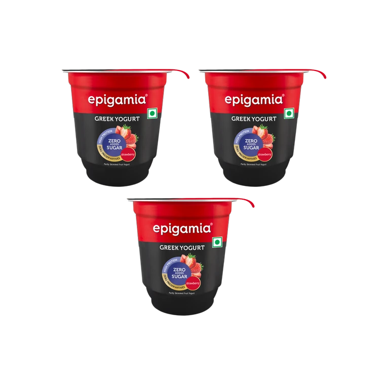 epigamia Strawberry Yogurt (No Added Sugar) - Pack of 3
