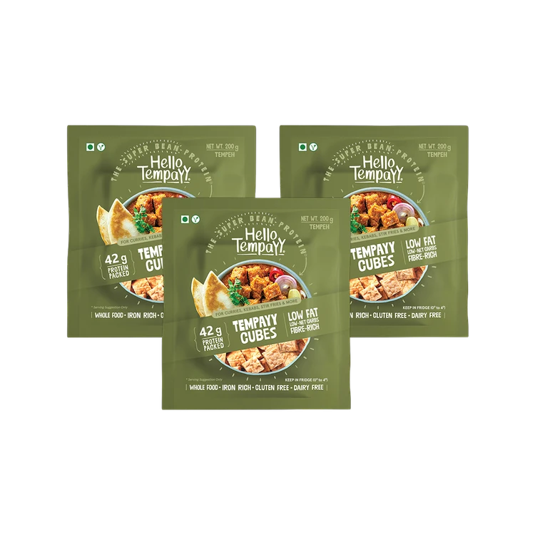 Hello Tempayy 42g Protein Natural Tempeh Cubes - Pack of 3