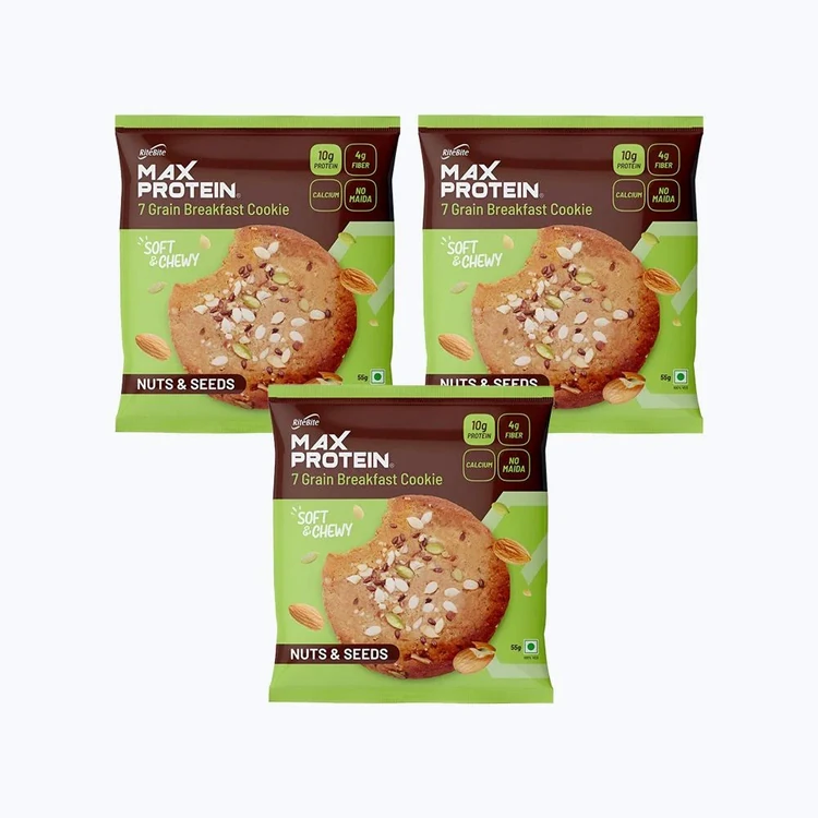 RiteBite Max Protein No Maida 7 Grains Nuts & Seeds 10 g Protein Cookies - Pack of 3