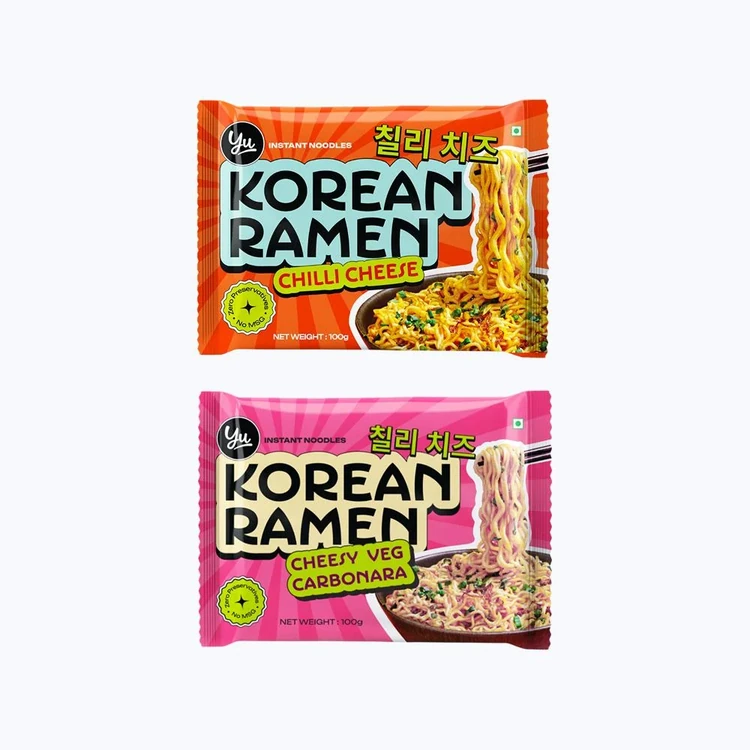 Yu Chilli Cheese Korean Ramen Instant Noodles +  Korean Ramen Noodles - Cheesy Veg Carbonara Combo