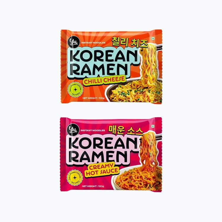 Yu Chilli Cheese Korean Ramen Instant Noodles +  Creamy Hot Sauce Korean Ramen Instant Noodles Combo