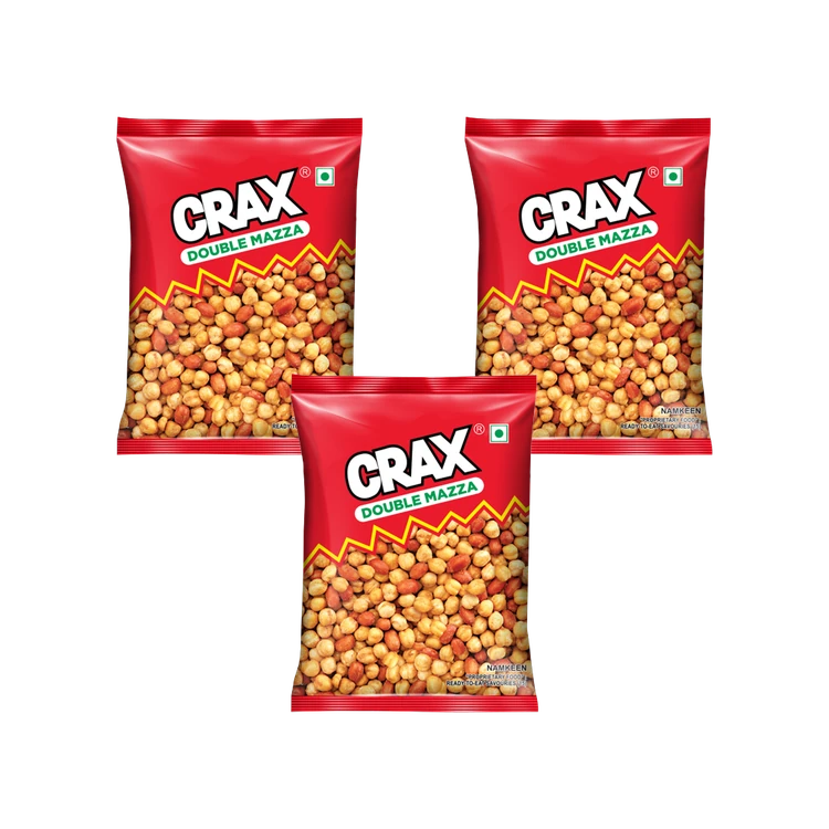 Crax Double Mazza Roasted Chana Peanuts Namkeen Snacks - Pack of 3